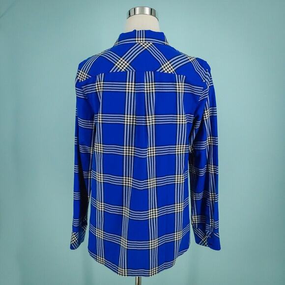 Talbots Size Medium Blue Classic Cotton Checker Plaid Print Button Down Top NEW - Picture 3 of 6